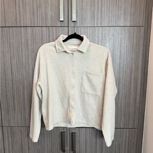 OAK + FORT Cream Button-Up Collar Knit Cardigan